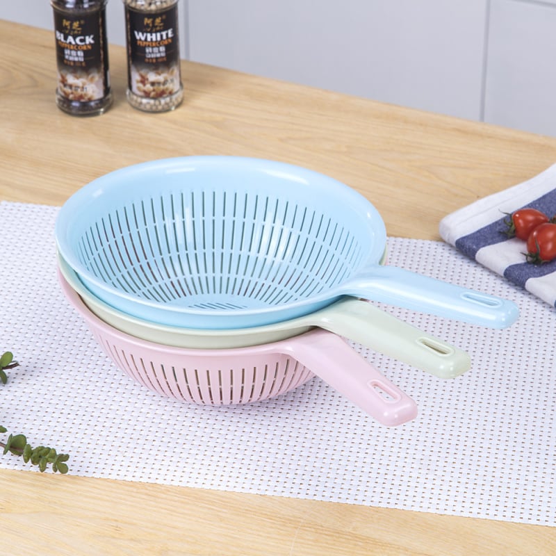 Coș rotund din plastic cu mâner pentru scurgerea fructelor și legumelor, PP, diametrul 22 cm, pentru spălarea orezului
