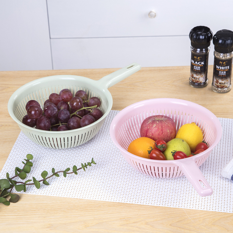 Coș rotund din plastic cu mâner pentru scurgerea fructelor și legumelor, PP, diametrul 22 cm, pentru spălarea orezului