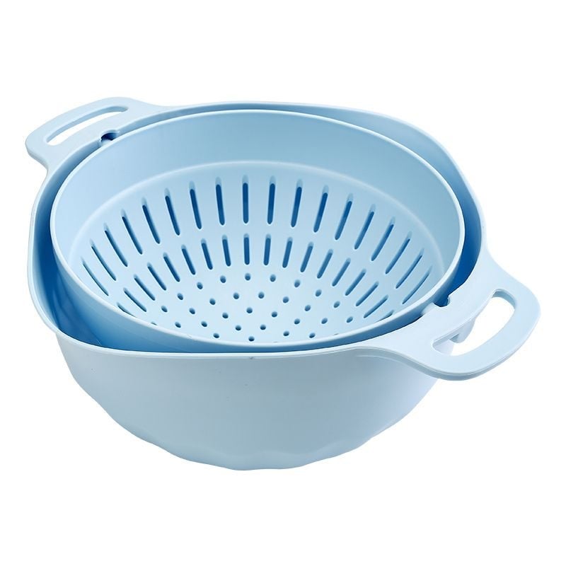 Coș rotativ dublu nivel pentru spălat legume și fructe, cu drenaj