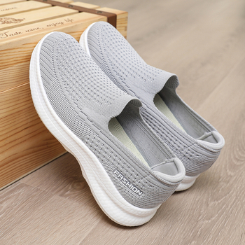 Дамски Slip-On обувки с дишащ Flyknit дизайн, ежедневни маратонки за разходка, леки и удобни