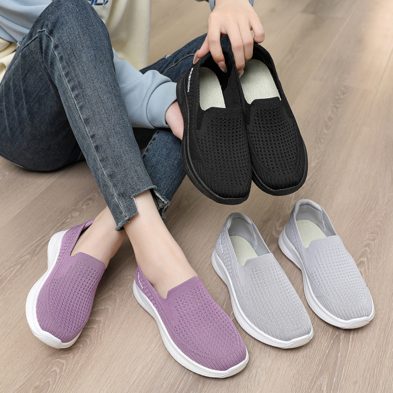 Дамски Slip-On обувки с дишащ Flyknit дизайн, ежедневни маратонки за разходка, леки и удобни