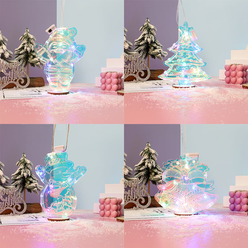 Pandantiv LED de Crăciun pentru brad, cu Moș Crăciun și om de zăpadă, lumini colorate, design desen animat
