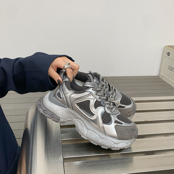 Дамски обувки Dad Sneakers с дишаща мрежеста горна част, дебели подметки за повишаване на височината, ежедневни маратонки за бягане