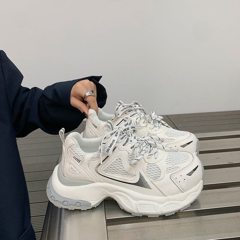 Дамски обувки Dad Sneakers с дишаща мрежеста горна част, дебели подметки за повишаване на височината, ежедневни маратонки за бягане