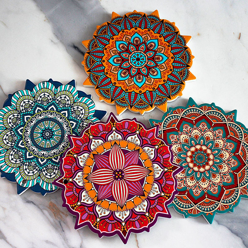 Mandala ανάγλυφη κεραμική σουπλά 20 cm με φλοράλ μοτίβο