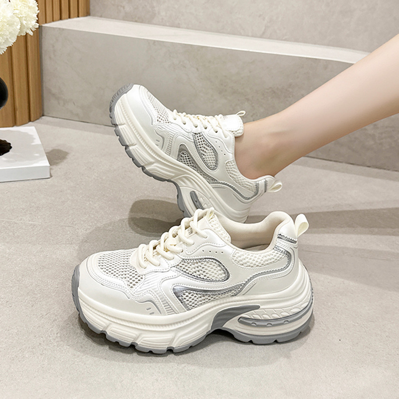 Ženske mrežaste prozračne tenisice stil dad shoes, lagane i svakodnevne, s povećanjem visine 6–8 cm, ljeto 2025, veličine 32–33