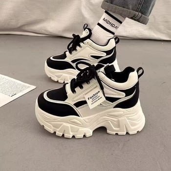 2025 Női dad shoes vastag talppal a magasság növelésére, fehér sportcipők fűzővel, PU felsőrész