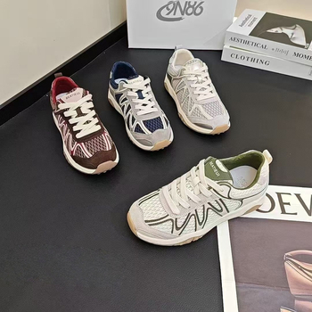 Női ezüst színű vastagtalpú sportcipő, 2025 őszi modell, lélegző háló felsőrész, mindennapi cipő, dad shoe stílus, Forrest Gump stílus