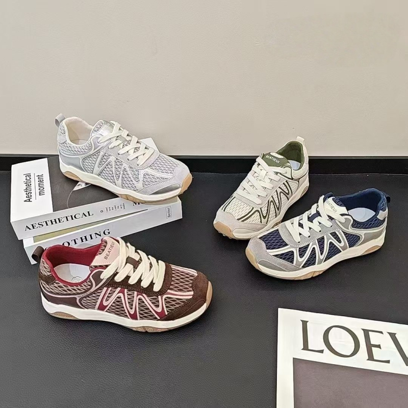 Női ezüst színű vastagtalpú sportcipő, 2025 őszi modell, lélegző háló felsőrész, mindennapi cipő, dad shoe stílus, Forrest Gump stílus