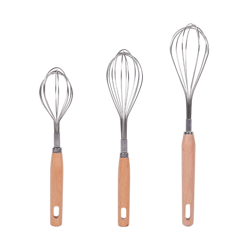 Mixer manual pentru ouă, cu mâner din lemn de fag, portabil pentru cremă și coacere, oțel inoxidabil, logo gravat