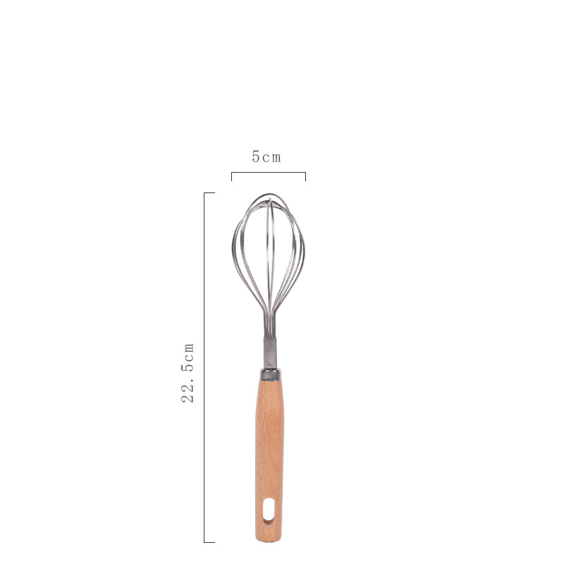 Mixer manual pentru ouă, cu mâner din lemn de fag, portabil pentru cremă și coacere, oțel inoxidabil, logo gravat
