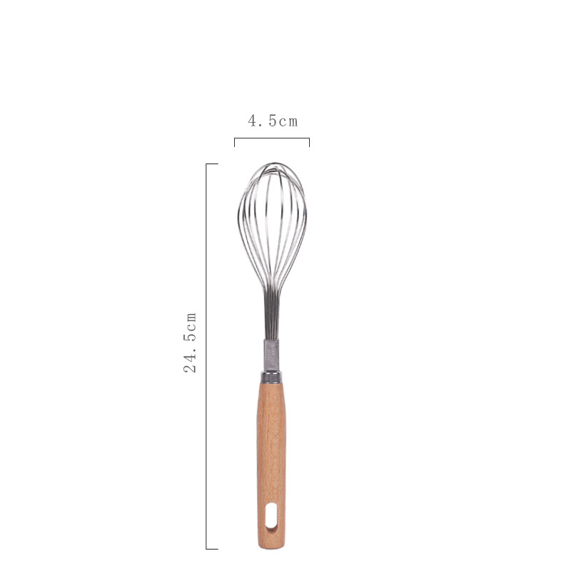 Mixer manual pentru ouă, cu mâner din lemn de fag, portabil pentru cremă și coacere, oțel inoxidabil, logo gravat