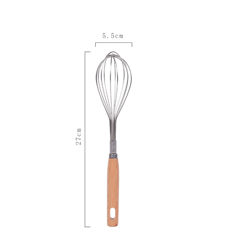 Mixer manual pentru ouă, cu mâner din lemn de fag, portabil pentru cremă și coacere, oțel inoxidabil, logo gravat