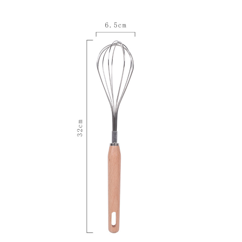 Mixer manual pentru ouă, cu mâner din lemn de fag, portabil pentru cremă și coacere, oțel inoxidabil, logo gravat