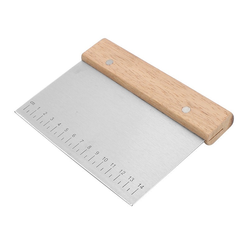 Spatulă din oțel inox cu mâner din lemn – ustensilă de bucătărie pentru aluat, tăiței, clătite și făină