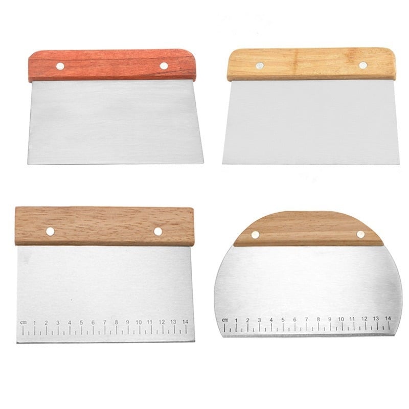 Spatulă din oțel inox cu mâner din lemn – ustensilă de bucătărie pentru aluat, tăiței, clătite și făină