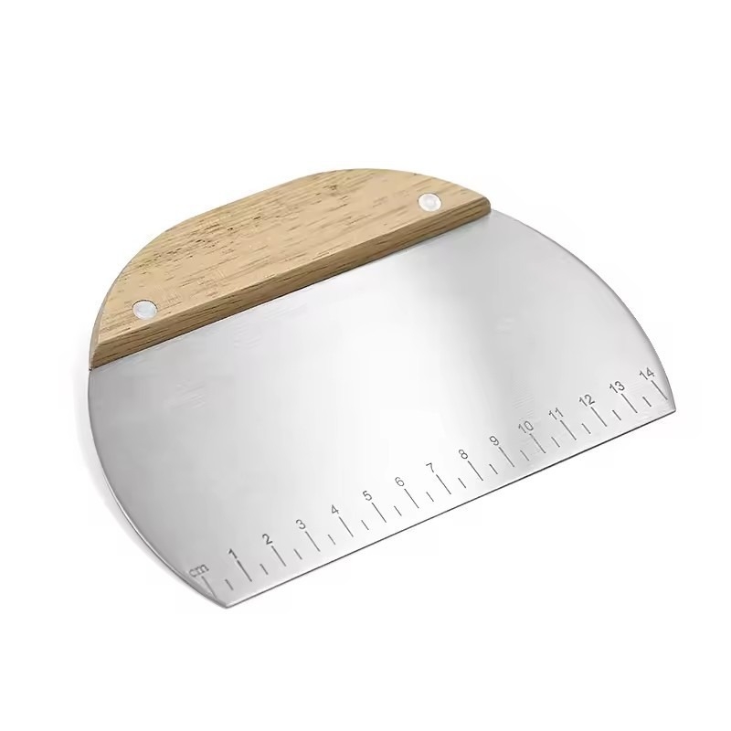 Spatulă din oțel inox cu mâner din lemn – ustensilă de bucătărie pentru aluat, tăiței, clătite și făină