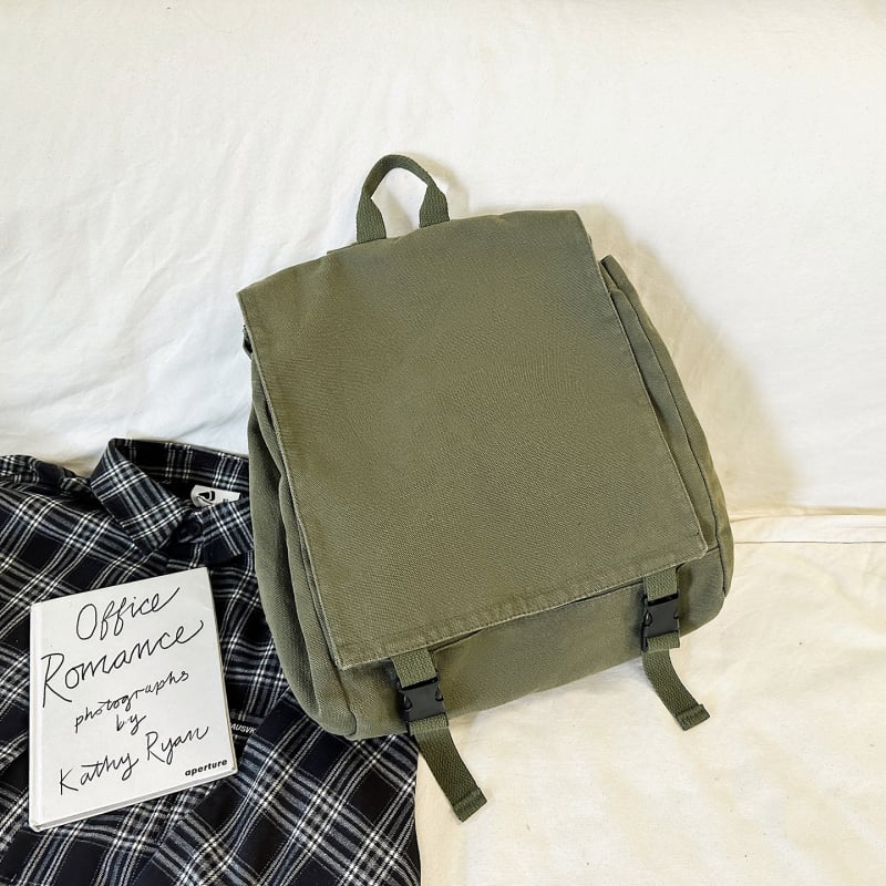 Retro platneni ruksak s preklopnim poklopcem, stil radne odjeće, jednobojan, 36–55 L, unisex za putovanja i fakultet