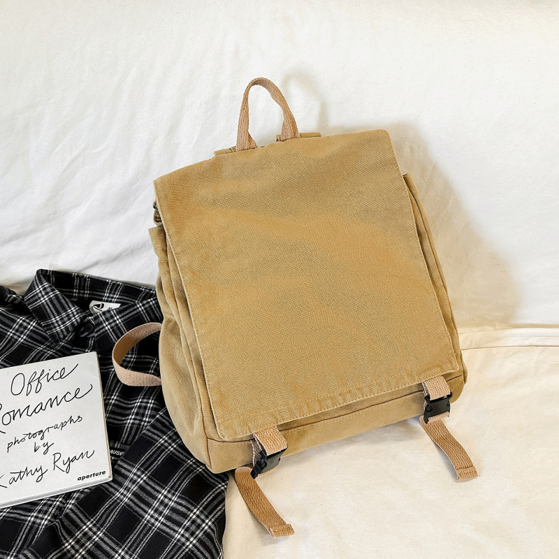 Retro platneni ruksak s preklopnim poklopcem, stil radne odjeće, jednobojan, 36–55 L, unisex za putovanja i fakultet