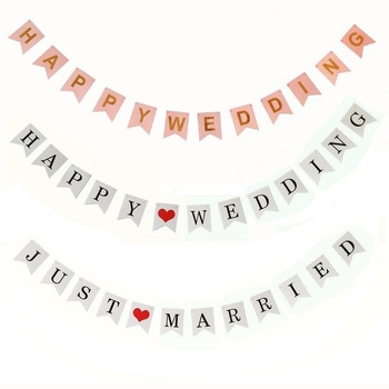 Just Married - Decor pentru fotografii de nuntă, drapele triunghiulare