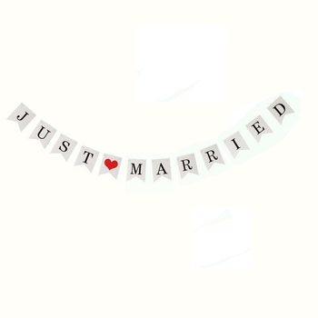 Just Married - Decor pentru fotografii de nuntă, drapele triunghiulare