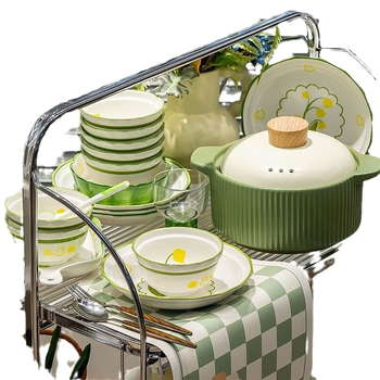 Set ceramic cu boluri și farfurii pentru uz casnic, culoare crem, design elegant, set complet de veselă, model 2023