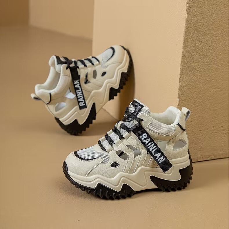 Női vastag talpú sneakers hálós felsőrésszel, lélegző, fehér, 2024 tavasz–nyár