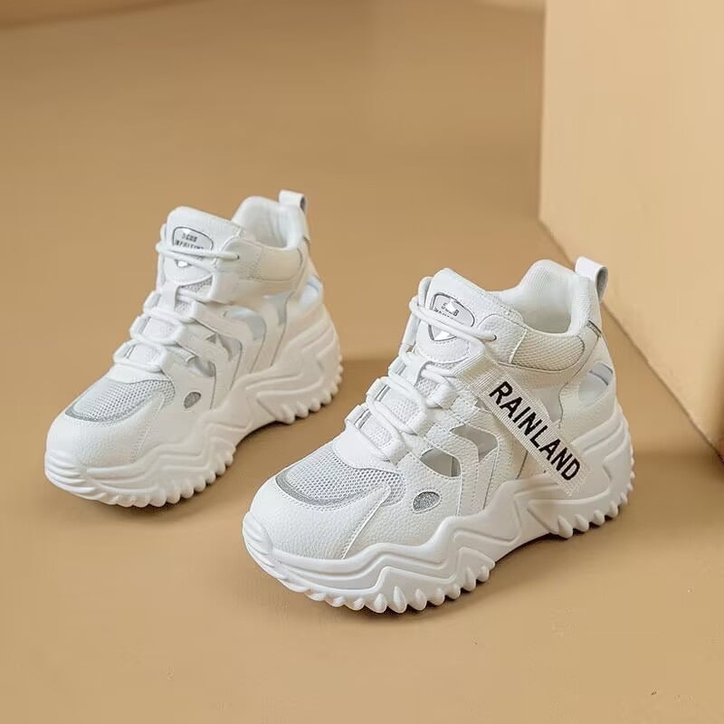 Női vastag talpú sneakers hálós felsőrésszel, lélegző, fehér, 2024 tavasz–nyár