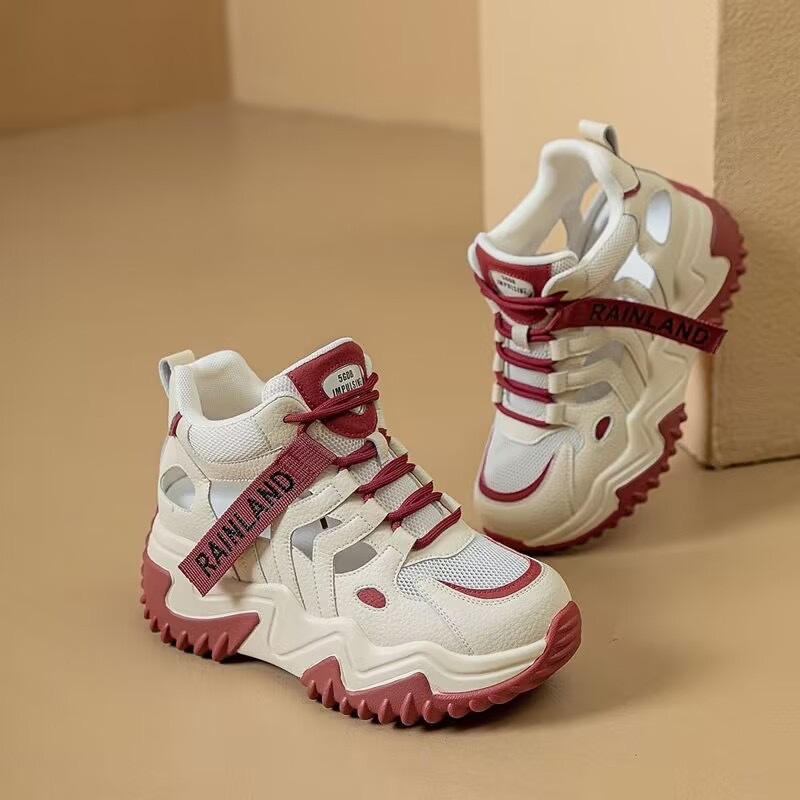 Női vastag talpú sneakers hálós felsőrésszel, lélegző, fehér, 2024 tavasz–nyár