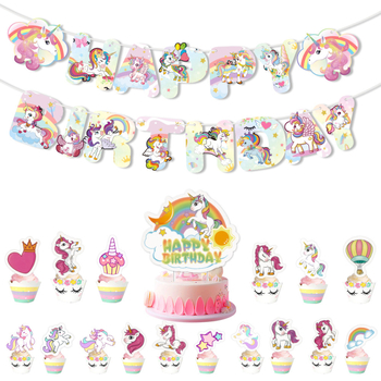 Set de bannere cu unicorn pentru decorul petrecerii de ziua copilului