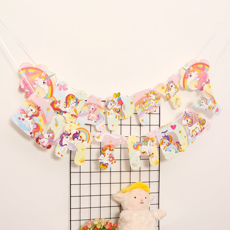 Set de bannere cu unicorn pentru decorul petrecerii de ziua copilului