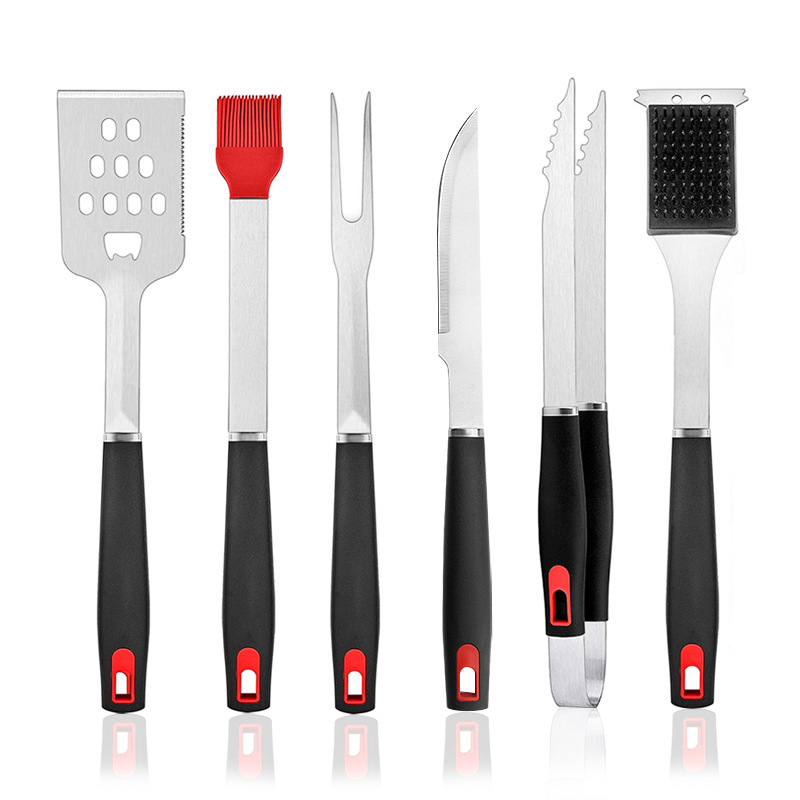 Set de 6 instrumente pentru grătar din oțel inoxidabil, pentru exterior și camping.