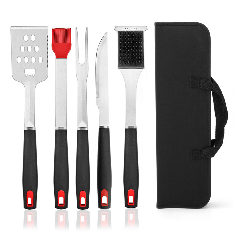 Set de 6 instrumente pentru grătar din oțel inoxidabil, pentru exterior și camping.