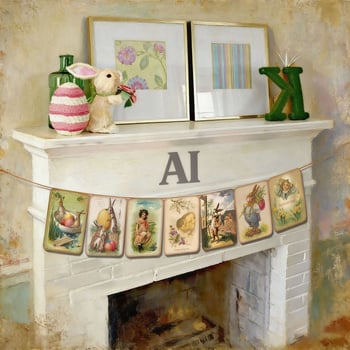 Petrecere tematică de Paște 2025, banner retro cu stegulețe, accesorii decorative