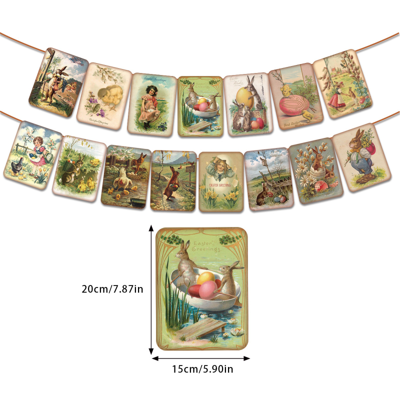 Petrecere tematică de Paște 2025, banner retro cu stegulețe, accesorii decorative