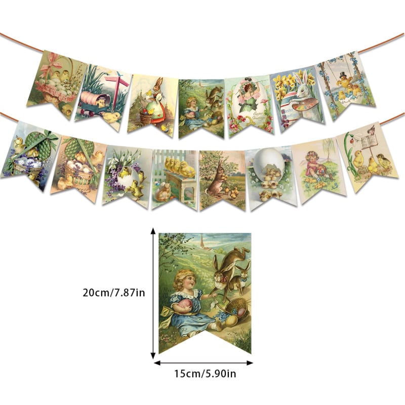 Petrecere tematică de Paște 2025, banner retro cu stegulețe, accesorii decorative