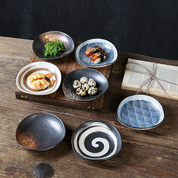 Vas ceramic de masă în stil japonez, boluri neregulate pentru sushi, sashimi, aperitive și sosuri, diametru 14–14,9 cm