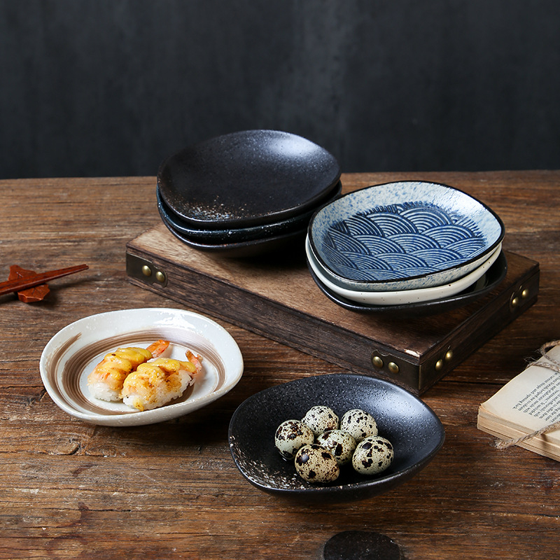 Vas ceramic de masă în stil japonez, boluri neregulate pentru sushi, sashimi, aperitive și sosuri, diametru 14–14,9 cm