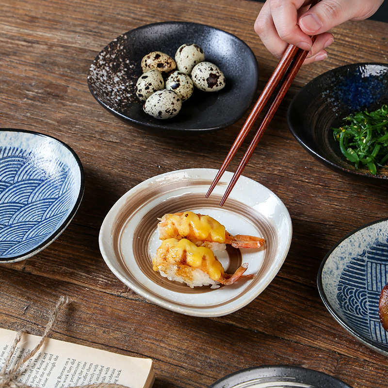 Vas ceramic de masă în stil japonez, boluri neregulate pentru sushi, sashimi, aperitive și sosuri, diametru 14–14,9 cm