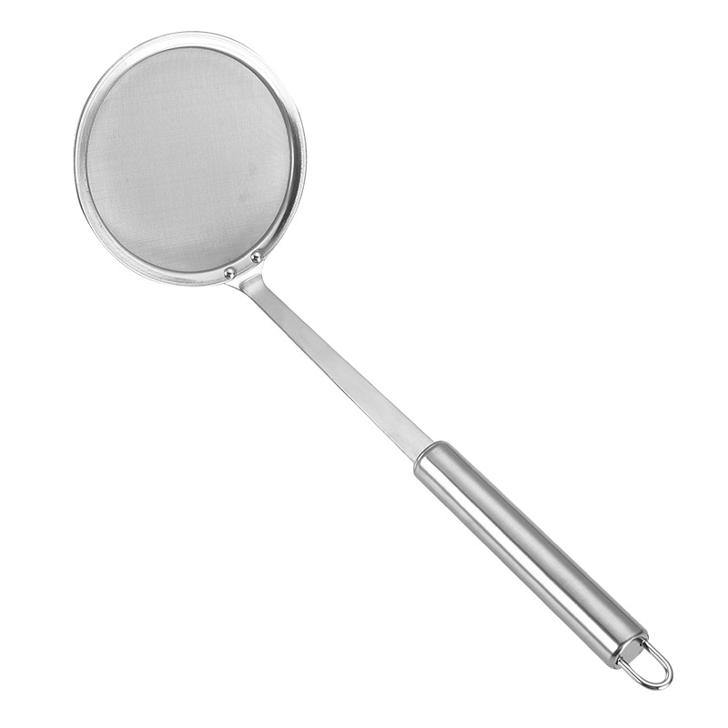 Lingură filtrant din oțel inoxidabil 304 cu separator de ulei și sită din plasă, pentru gătit și cernerea făinii