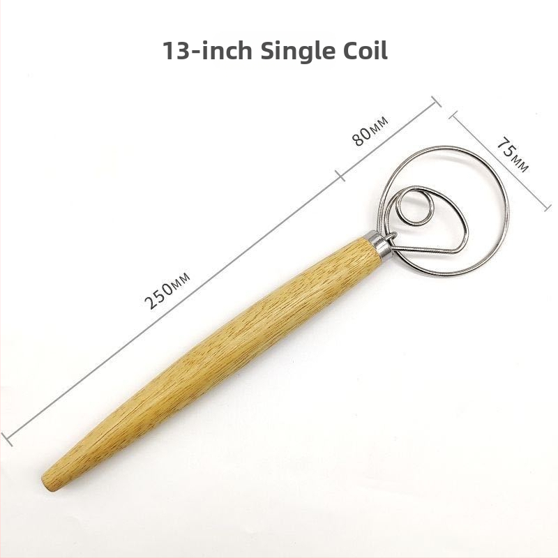 Bețișor din oțel inoxidabil cu mâner din stejar, tel spiral cu inel simplu sau dublu, mâner manual pentru ouă