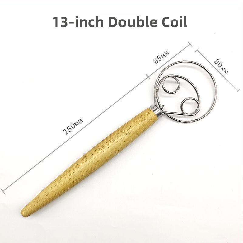 Bețișor din oțel inoxidabil cu mâner din stejar, tel spiral cu inel simplu sau dublu, mâner manual pentru ouă