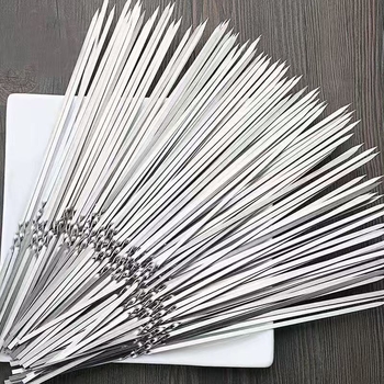 Set de 50 bețe din oțel inoxidabil plate pentru frigărui de miel, reutilizabile