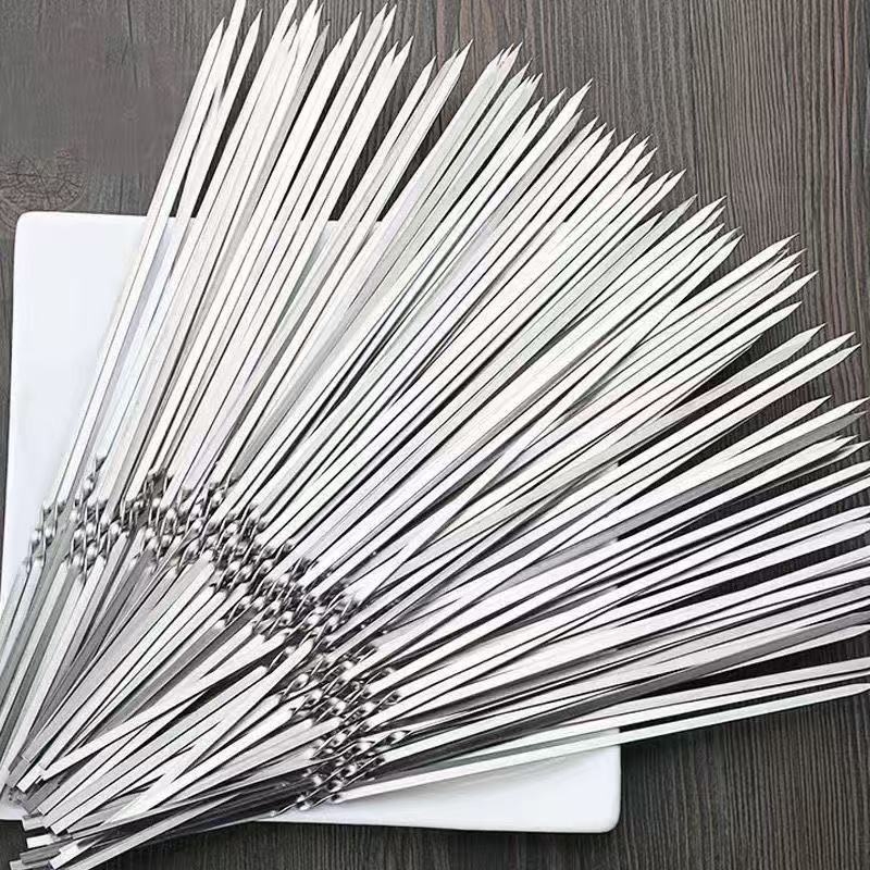 Set de 50 bețe din oțel inoxidabil plate pentru frigărui de miel, reutilizabile