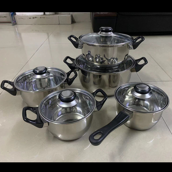 Set de vase din oțel inoxidabil cu capace – 10 piese, oale pentru lapte și supă, capace din sticlă, dimensiuni 16–24 cm