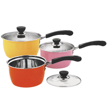 Set de vase din oțel inoxidabil cu capace – 10 piese, oale pentru lapte și supă, capace din sticlă, dimensiuni 16–24 cm