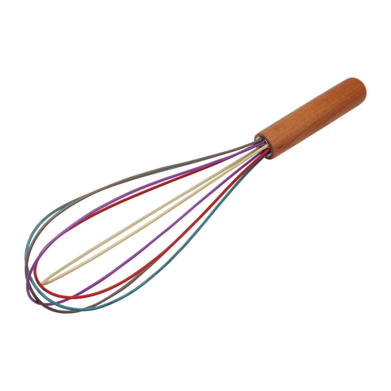 Tel de ouă cu mâner din lemn, cap colorat din silicon, instrument de bucătărie manual pentru amestecare lichide și frișcă