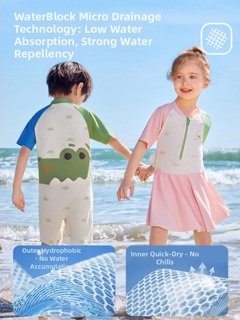 Detské jednodielne plavky s krátkym rukávom, ochrana proti slnku, unisex, pre vek 2–8 rokov.