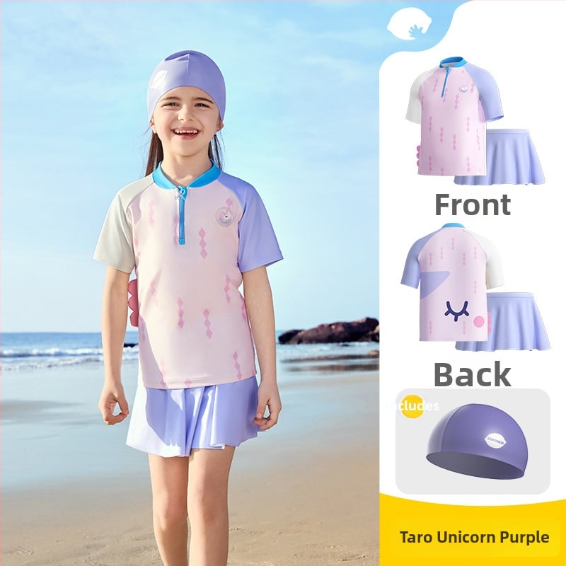 Detské jednodielne plavky s krátkym rukávom, ochrana proti slnku, unisex, pre vek 2–8 rokov.