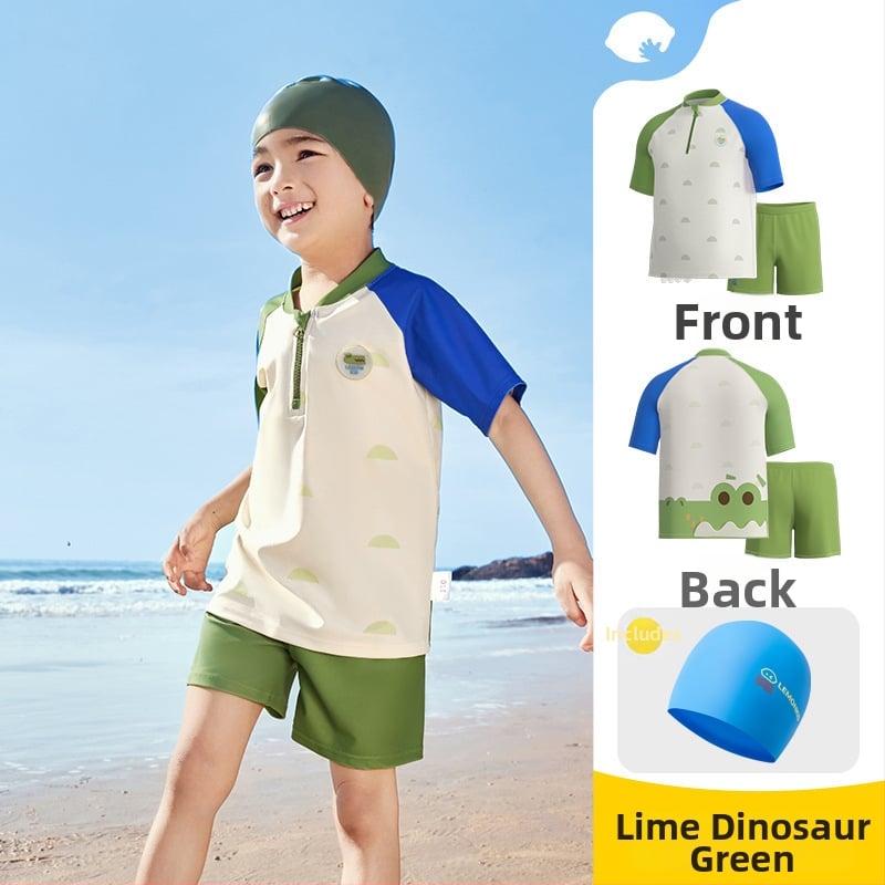 Detské jednodielne plavky s krátkym rukávom, ochrana proti slnku, unisex, pre vek 2–8 rokov.